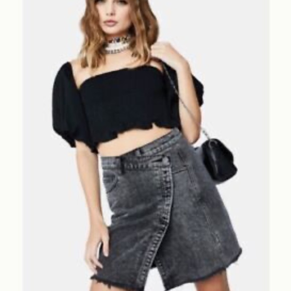 Free People Parker Denim Black Wrap Skirt - Picture 3 of 9